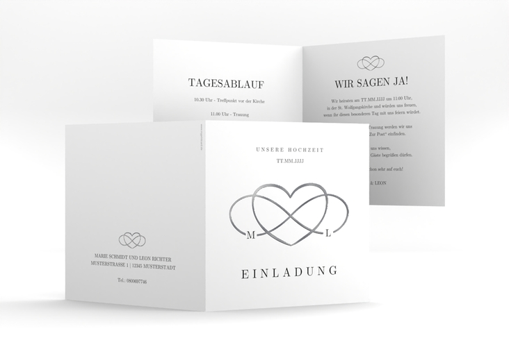 Hochzeitseinladung Infinity quadr. Klappkarte schwarz silber