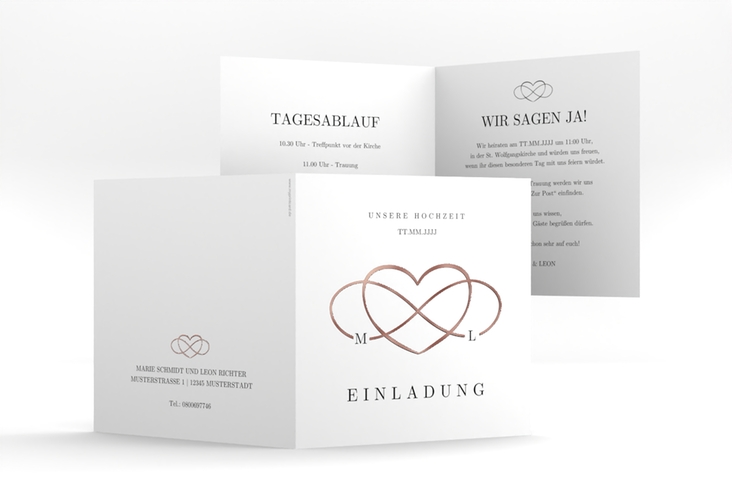 Hochzeitseinladung Infinity quadr. Klappkarte schwarz rosegold