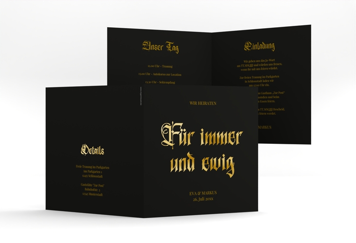 Hochzeitseinladung Gothic quadr. Klappkarte schwarz gold