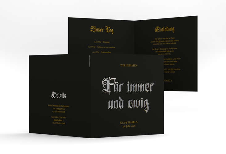 Hochzeitseinladung Gothic quadr. Klappkarte schwarz silber