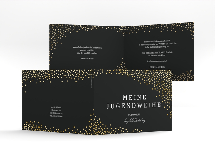 Einladung Jugendweihe Glossa A6 Klappkarte quer schwarz gold