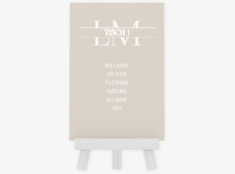 Tischaufsteller Hochzeit Monogramm Tischaufsteller beige in klassischem Design mit Initialen des Brautpaars