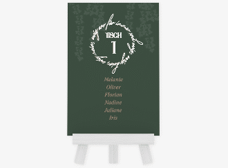 Tischaufsteller Hochzeit Efeugrün Tischaufsteller gruen im Fantasy-Elfen-Design mit Efeu