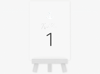 Klick: Details zu Tischnummer Hochzeit "Ankerliebe" anzeigen Tischnummer Hochzeit Ankerliebe Tischaufsteller weiss im minimalistischen maritimen Design mit Anker