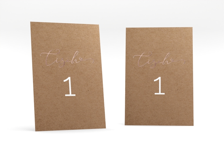 Tischnummer Hochzeit Jawort Tischaufsteller Kraftpapier rosegold modern minimalistisch mit veredelter Aufschrift