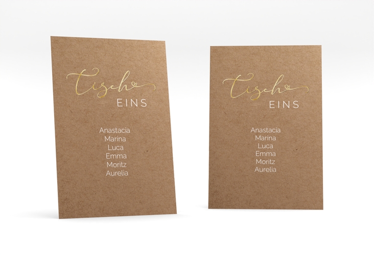 Tischaufsteller Hochzeit Jawort Tischaufsteller Kraftpapier gold modern minimalistisch mit veredelter Aufschrift