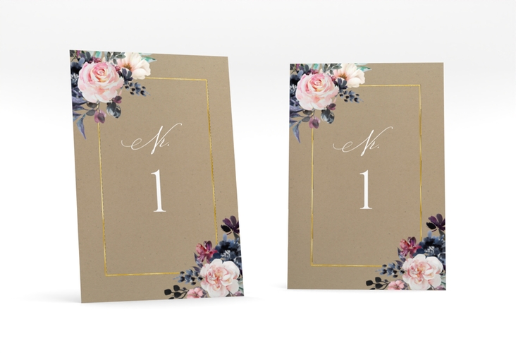 Tischnummer Hochzeit Abendlicht Tischaufsteller Kraftpapier gold