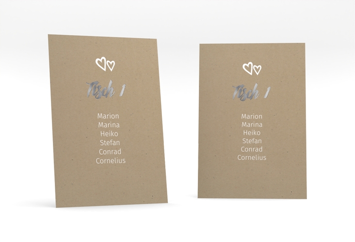 Tischaufsteller Hochzeit Icons Tischaufsteller Kraftpapier silber