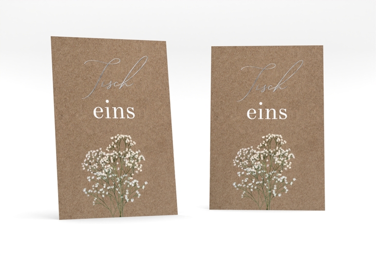 Tischnummer Hochzeit Schleierkraut Tischaufsteller Kraftpapier silber