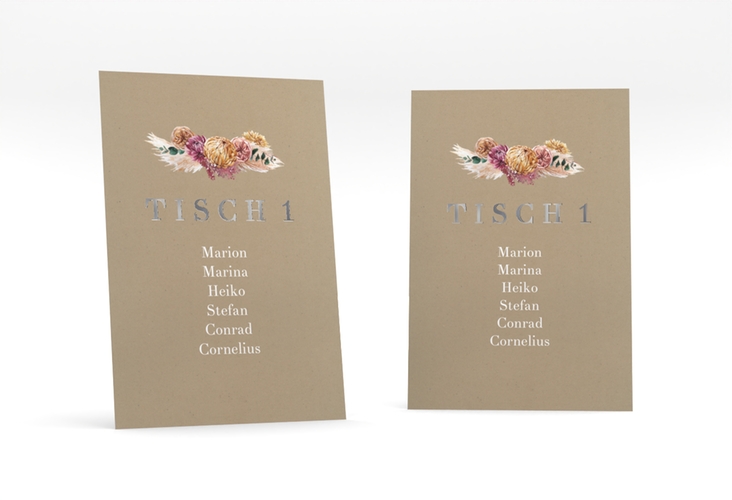 Tischaufsteller Hochzeit Bohochic Tischaufsteller Kraftpapier silber