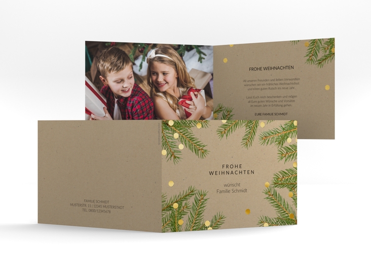 Weihnachtskarte Advent A6 Klappkarte quer Kraftpapier gold
