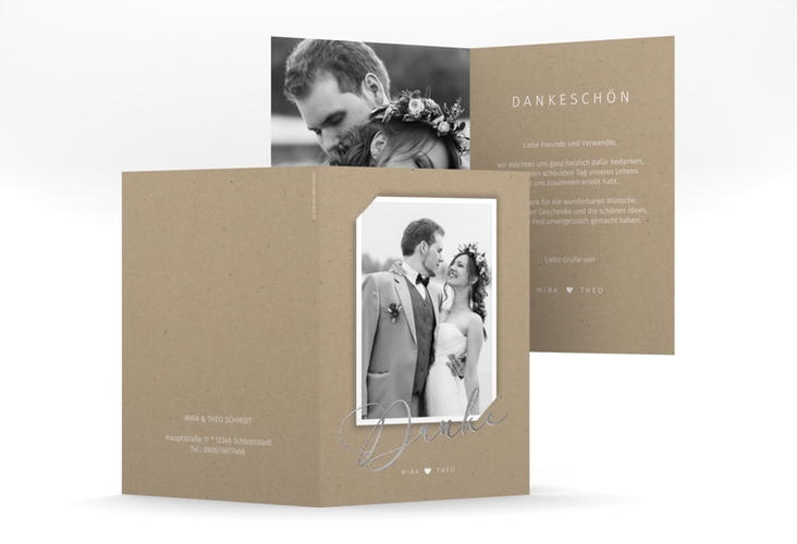 Danksagungskarte Hochzeit Crafty A6 Klappkarte hoch Kraftpapier silber