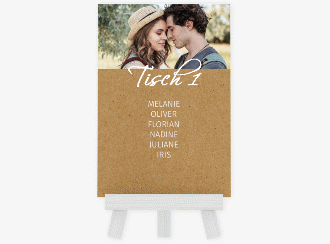 Tischaufsteller Hochzeit Big Picture Tischaufsteller Kraftpapier mit Foto des Brautpaars