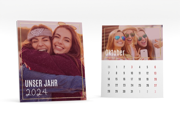 Foto-Tischkalender Zeitpunkt Kalenderblatt-Karte rot gold