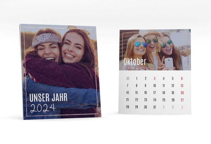 Foto-Tischkalender Zeitpunkt Kalenderblatt-Karte blau rosegold
