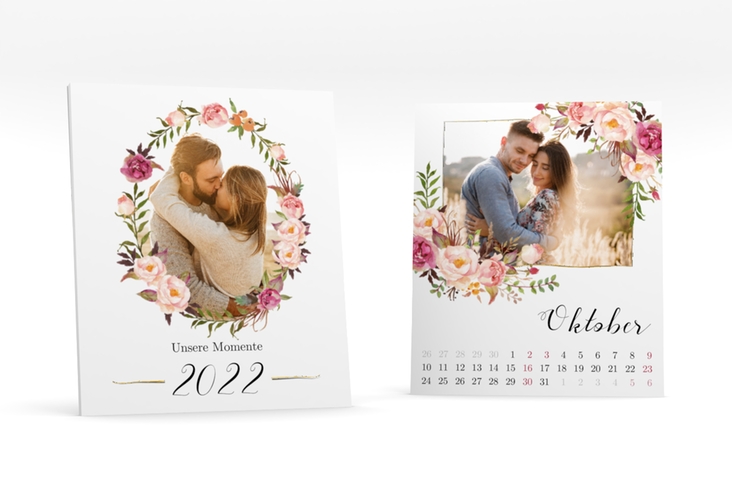 Foto-Tischkalender Floral Kalenderblatt-Karte weiss gold