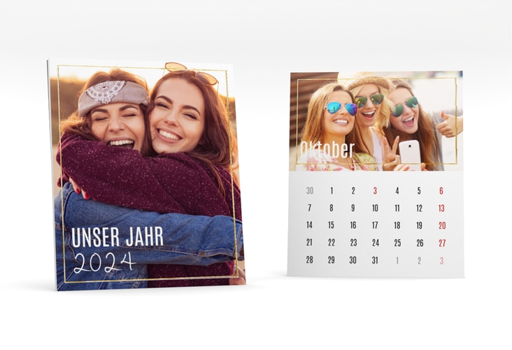 Foto-Tischkalender Zeitpunkt Kalenderblatt-Karte weiss gold