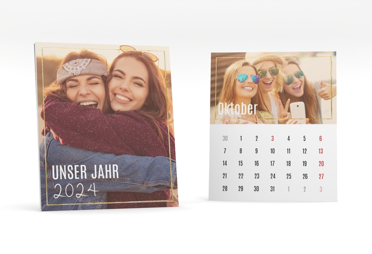 Foto-Tischkalender Zeitpunkt Kalenderblatt-Karte beige gold