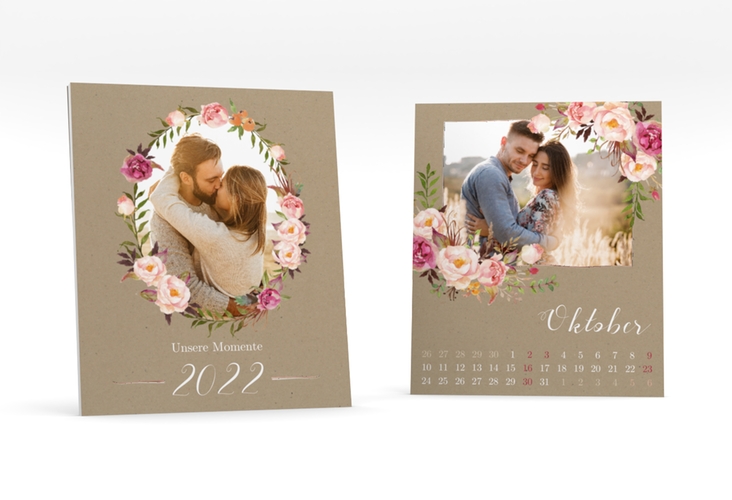 Foto-Tischkalender Floral Kalenderblatt-Karte braun rosegold