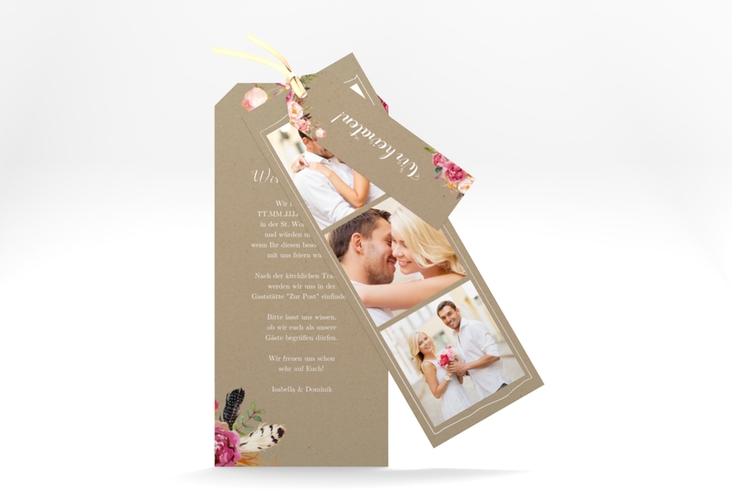Hochzeitseinladung Flowers Kartentrio Kraftpapier hochglanz mit bunten Aquarell-Blumen