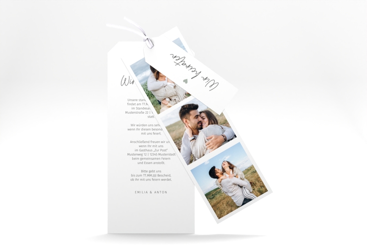 Hochzeitseinladung Herzschlag Kartentrio schlicht und elegant mit Herzchen