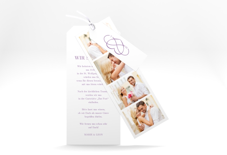 Hochzeitseinladung Infinity Kartentrio lila hochglanz