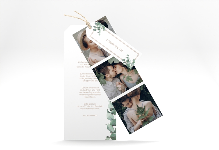 Hochzeitseinladung Eucalypt Kartentrio hochglanz mit Eukalyptus und edlem Rahmen