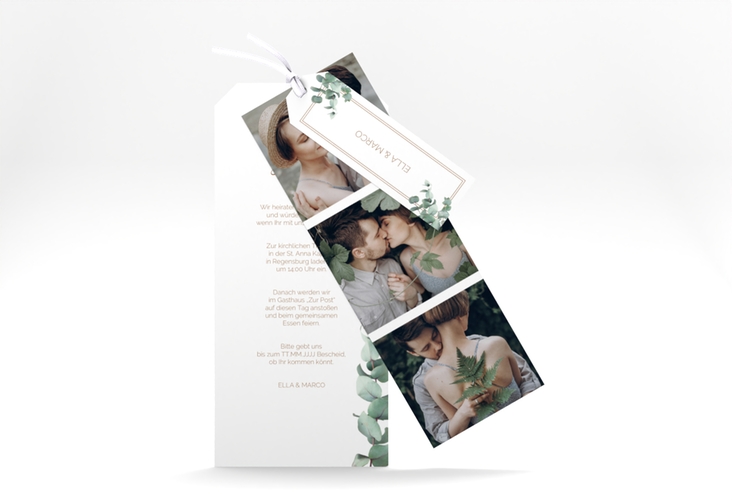 Hochzeitseinladung Eucalypt Kartentrio hochglanz mit Eukalyptus und edlem Rahmen