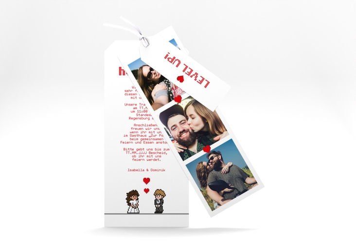 Hochzeitseinladung Pixel Kartentrio weiss