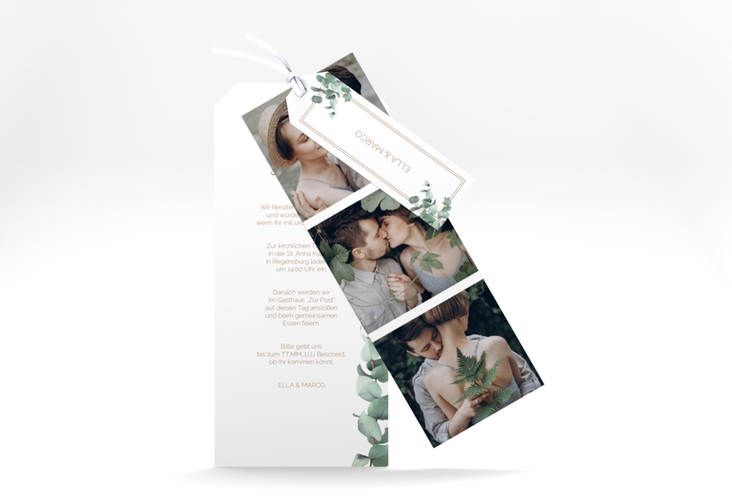 Hochzeitseinladung Eucalypt Kartentrio weiss mit Eukalyptus und edlem Rahmen