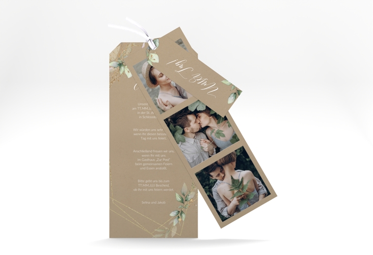 Hochzeitseinladung Greenish Kartentrio Kraftpapier hochglanz