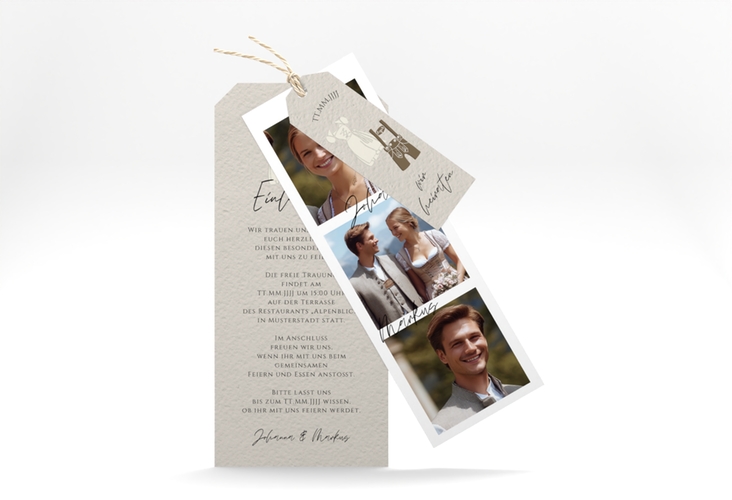 Hochzeitseinladung Trachtenhochzeit Kartentrio beige mit Dirndl und Lederhose