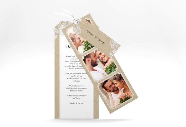 Hochzeitseinladung Lace Kartentrio in Leinen-Optik mit weißer Spitze