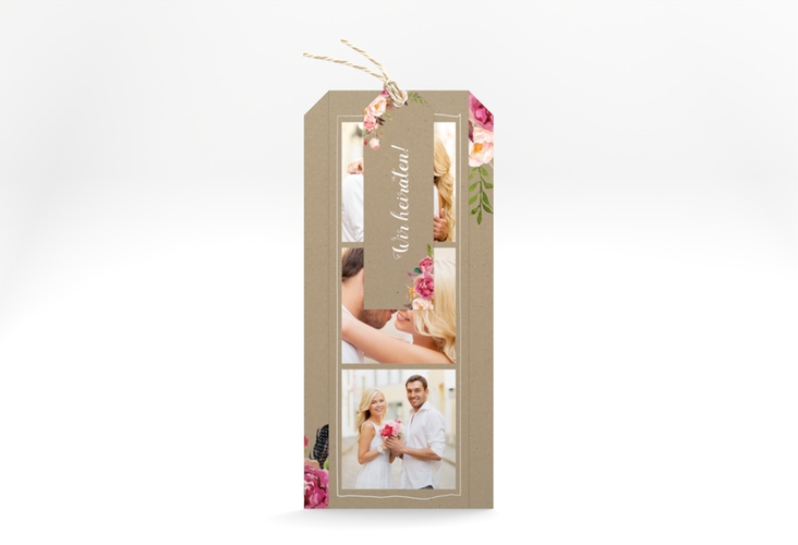 Hochzeitseinladung Flowers Kartentrio Kraftpapier mit bunten Aquarell-Blumen