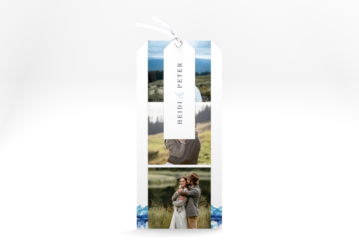 Hochzeitseinladung Bergliebe Kartentrio blau hochglanz mit Gebirgspanorama für Berghochzeit