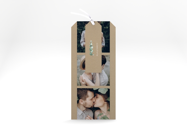 Hochzeitseinladung Silverleaf Kartentrio Kraftpapier hochglanz mit Eukalyptus-Zweig
