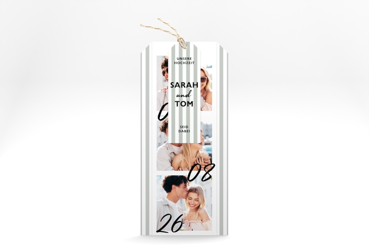 Hochzeitseinladung Strips Kartentrio gruen mit Streifenmuster