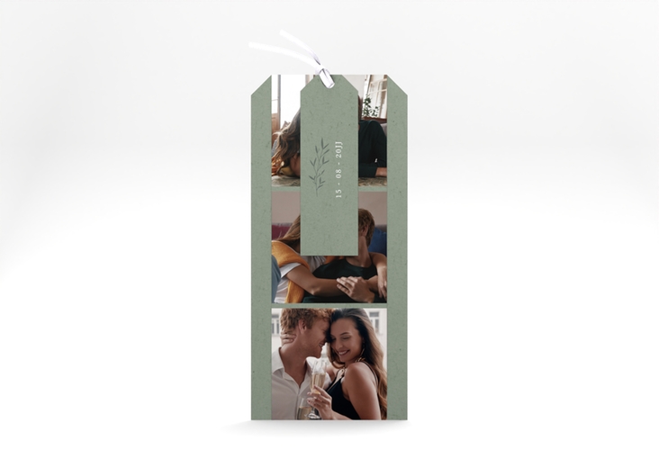 Hochzeitseinladung Greenletter Kartentrio gruen mit Initialen in elegantem Goldrahmen mit Blättern