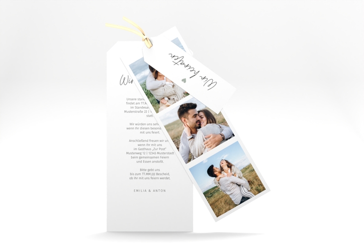 Hochzeitseinladung Herzschlag Kartentrio schlicht und elegant mit Herzchen
