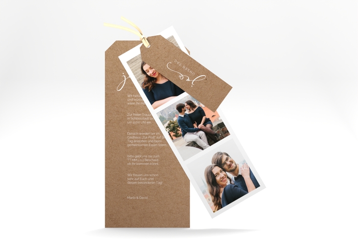 Hochzeitseinladung Jawort Kartentrio Kraftpapier modern minimalistisch mit veredelter Aufschrift