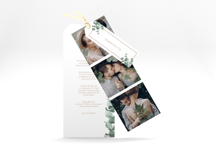 Hochzeitseinladung Eucalypt Kartentrio hochglanz mit Eukalyptus und edlem Rahmen