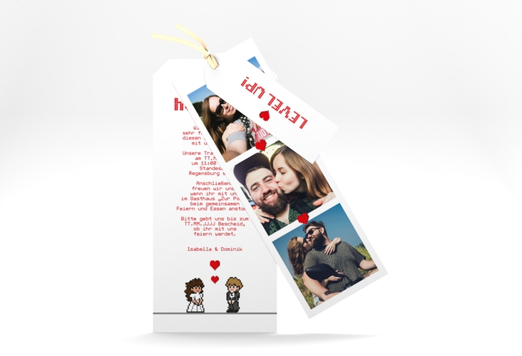 Hochzeitseinladung Pixel Kartentrio weiss