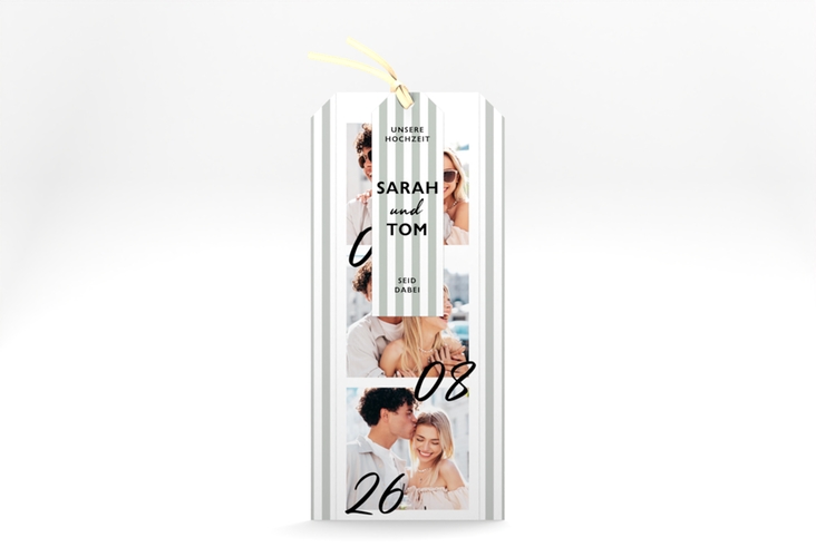 Hochzeitseinladung Strips Kartentrio gruen mit Streifenmuster