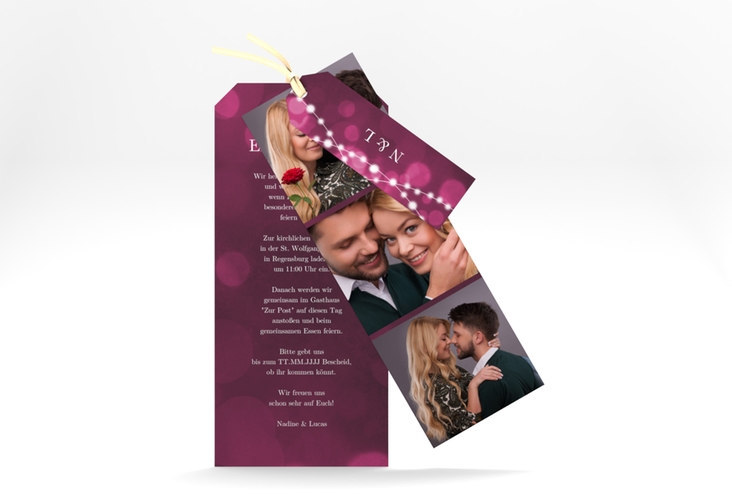 Hochzeitseinladung Lichtspiel Kartentrio pink