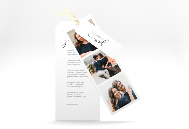 Hochzeitseinladung Jawort Kartentrio weiss hochglanz modern minimalistisch mit veredelter Aufschrift