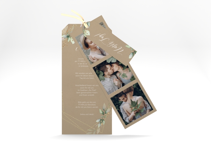 Hochzeitseinladung Greenish Kartentrio Kraftpapier