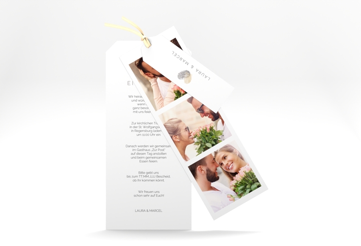 Hochzeitseinladung Fingerprint Kartentrio beige schlicht mit Fingerabdruck-Motiv