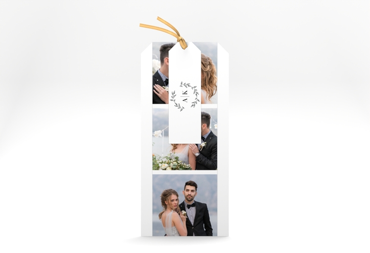 Hochzeitseinladung Filigrana Kartentrio hochglanz in reduziertem Design mit Initialen und zartem Blätterkranz