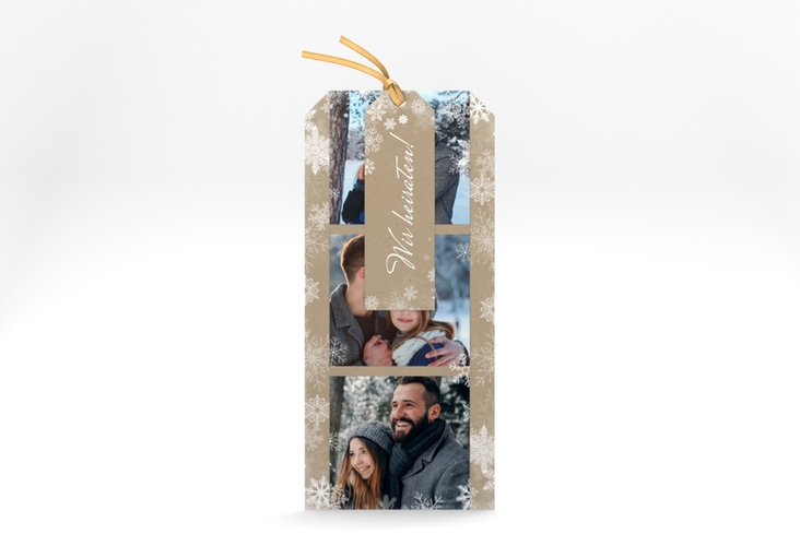 Hochzeitseinladung Snowfall Kartentrio hochglanz mit Schneeflocken für Winterhochzeit