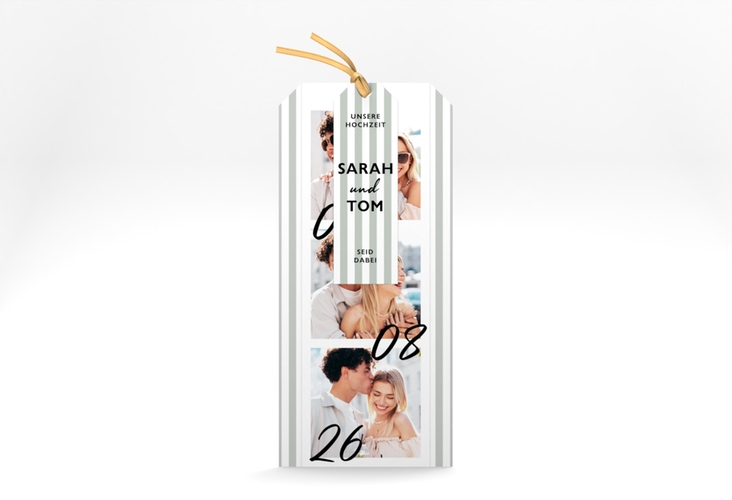 Hochzeitseinladung Strips Kartentrio gruen mit Streifenmuster